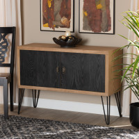 Baxton Studio JY20A174-BlackWalnut-Cabinet Baxton Studio Denali Modern and Contemporary Two-Tone Walnut Brown and Black Finished Wood and Metal Storage Cabinet